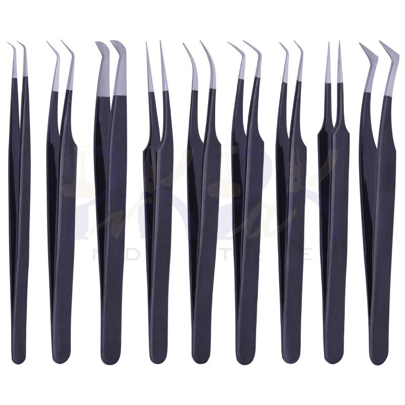 Eyelash Tweezers Set of 9 Pcs Stainless Steel Tips