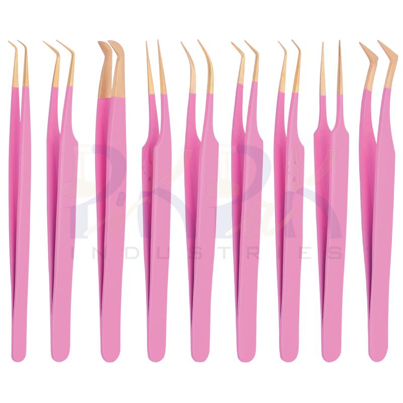 Eyelash Tweezers Set of 9 Pcs Gold Plated Tips