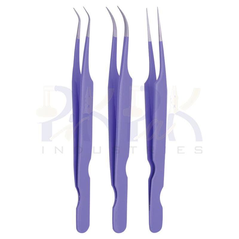 Eyelash Tweezers Set of 3 Pcs Stainless Steel Tips Color Coated