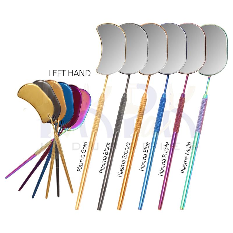 Eyelash Extension/Inspection Left Hand Large Mirror (Half Moon)
Set of 6 Pcs Gold, Black, Bronze, Blue, Purple, 
Multi Plasma Color Coated