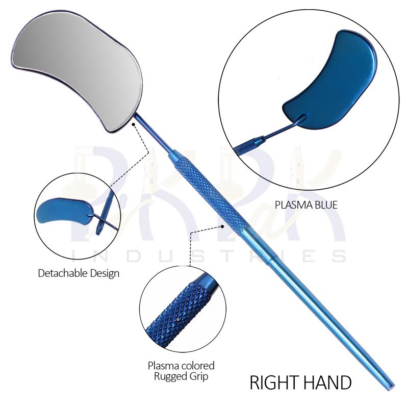 Eyelash Extension/Inspection Right Hand Large Mirror (Half Moon)
Blue Plasma Color Coated