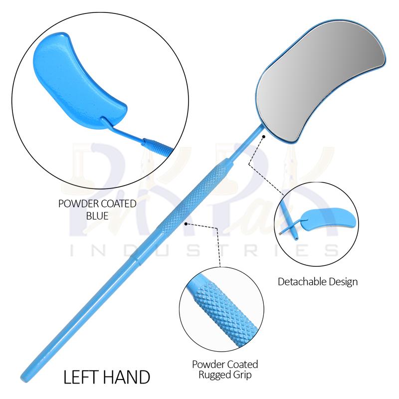 Eyelash Extension/Inspection Left Hand Large Mirror (Half Moon)
Blue Bowder Color Coated