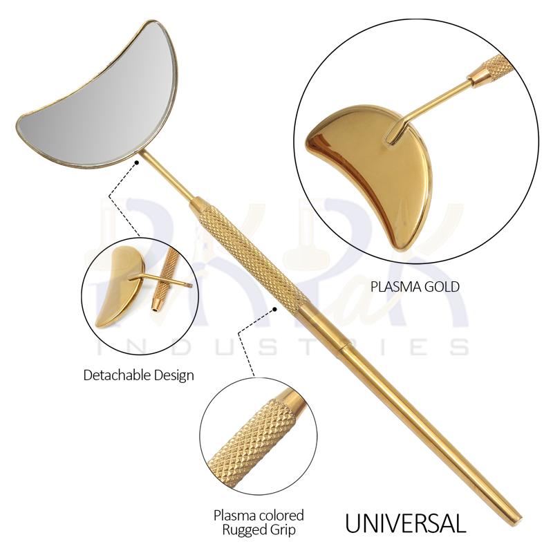 Eyelash Extension/Inspection Universal Small Mirror (Half Moon)
Gold Plasma Color Coated