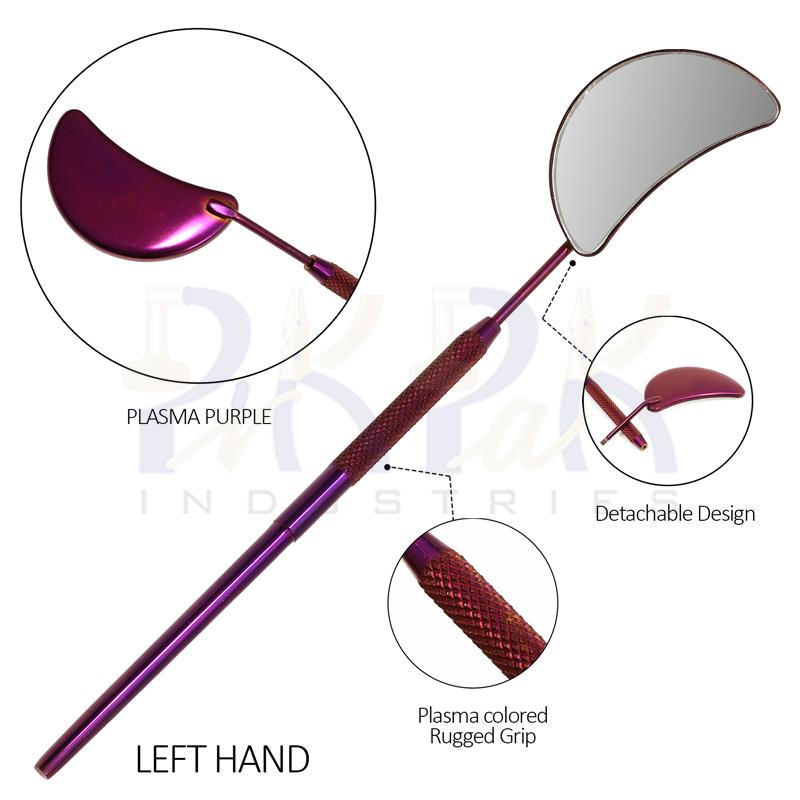 Eyelash Extension/Inspection Left Hand Small Mirror (Half Moon)
Purple Plasma Color Coated