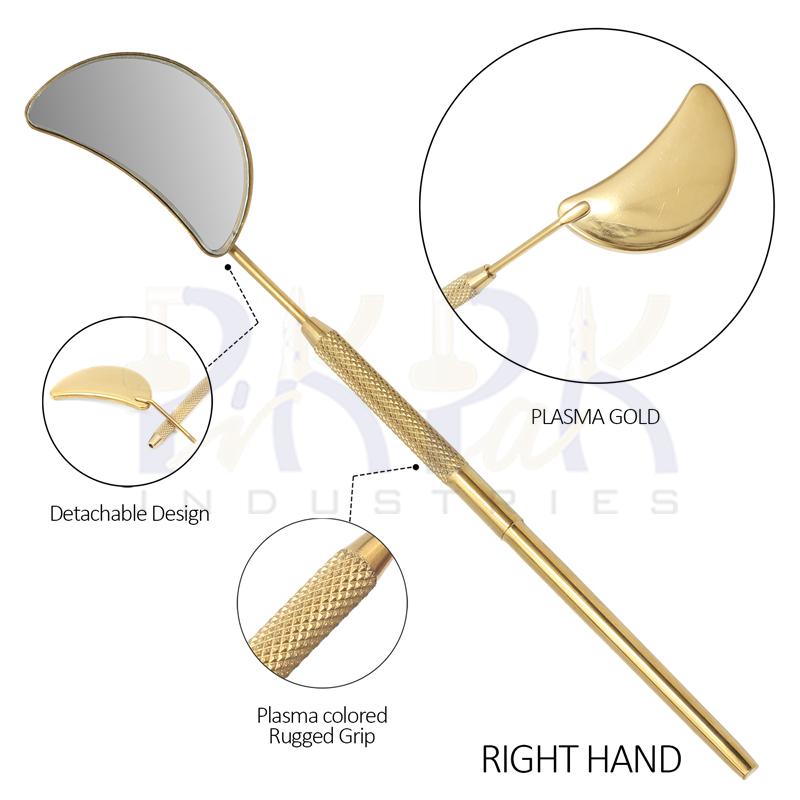 Eyelash Extension/Inspection Right Hand Small Mirror (Half Moon)
Gold Plasma Color Coated