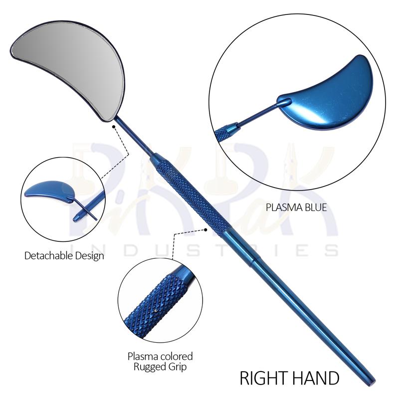 Eyelash Extension/Inspection Right Hand Small Mirror (Half Moon)
Blue Plasma Color Coated