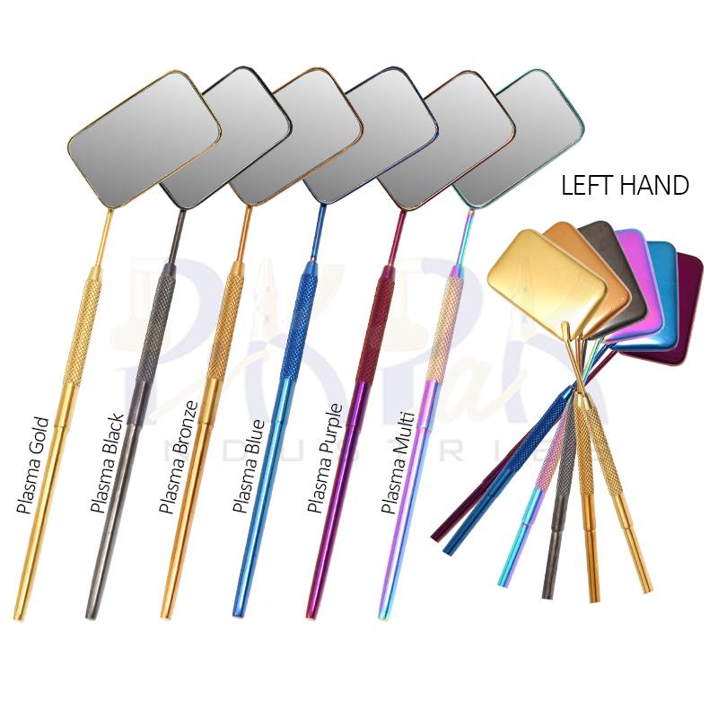 Eyelash Extension/Inspection Left Hand Mirror (Square)
Set of 6 Pcs Gold, Black, Bronze, Blue, Purple, 
Multi Plasma Color Coated